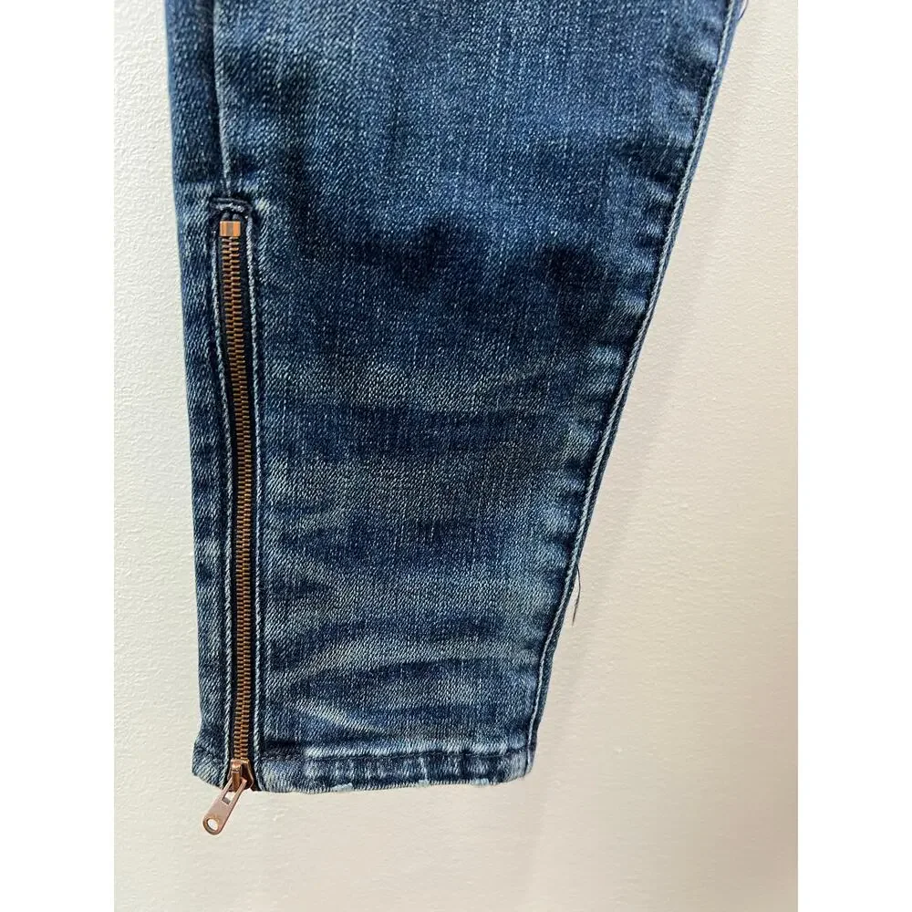 Simon Miller Blain Blue Cotton Blend Ankle Zip Women's Moto Skinny Jeans Size 30